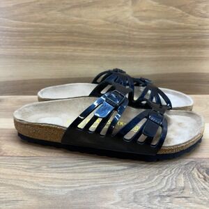 Birkenstock Granada Sandals Womens 7 N EU 38 Black Glossy Slip On